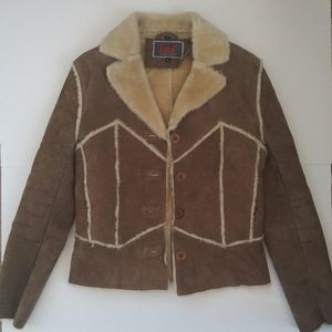 Vintage y2k womens size xsm-sm genuine leather suede coat with faux fur lining